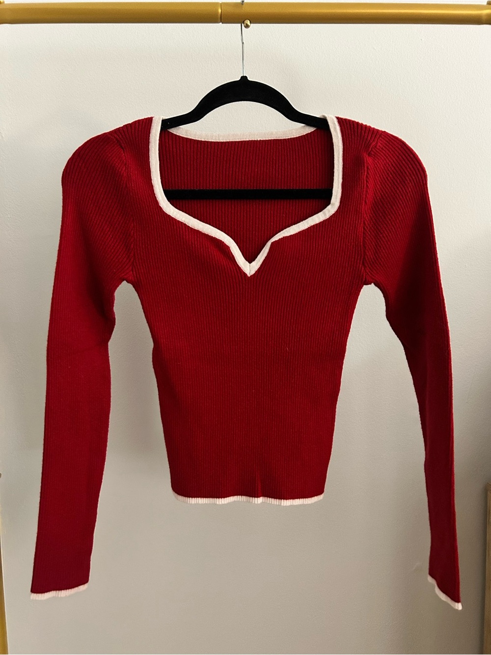 SHEIN Red Ribbed Sweetheart Neck Sweater Top Size M